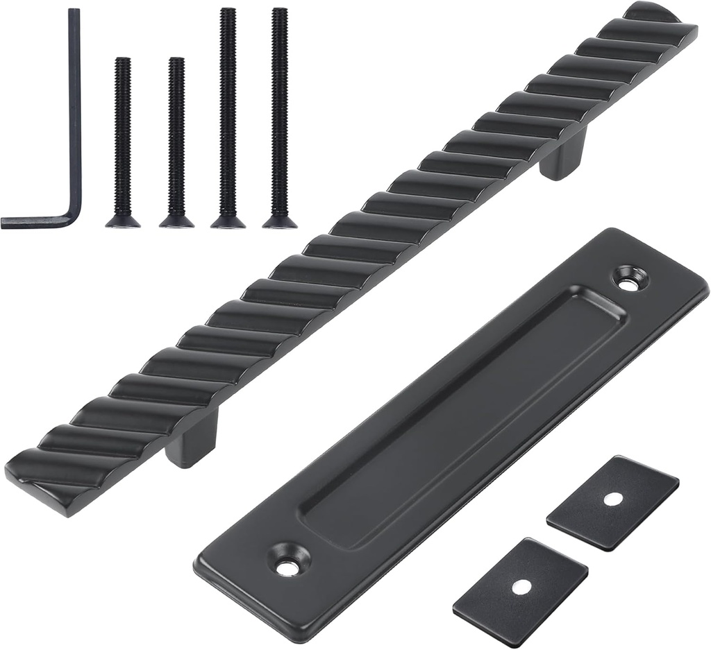 Solid Brass Sliding Barn Door Handles Set, 12 Inch Heavy Duty Two-Side Design, for DIY Sliding Barn Door Handle Gates Garages Sheds Furniture - Black Finish