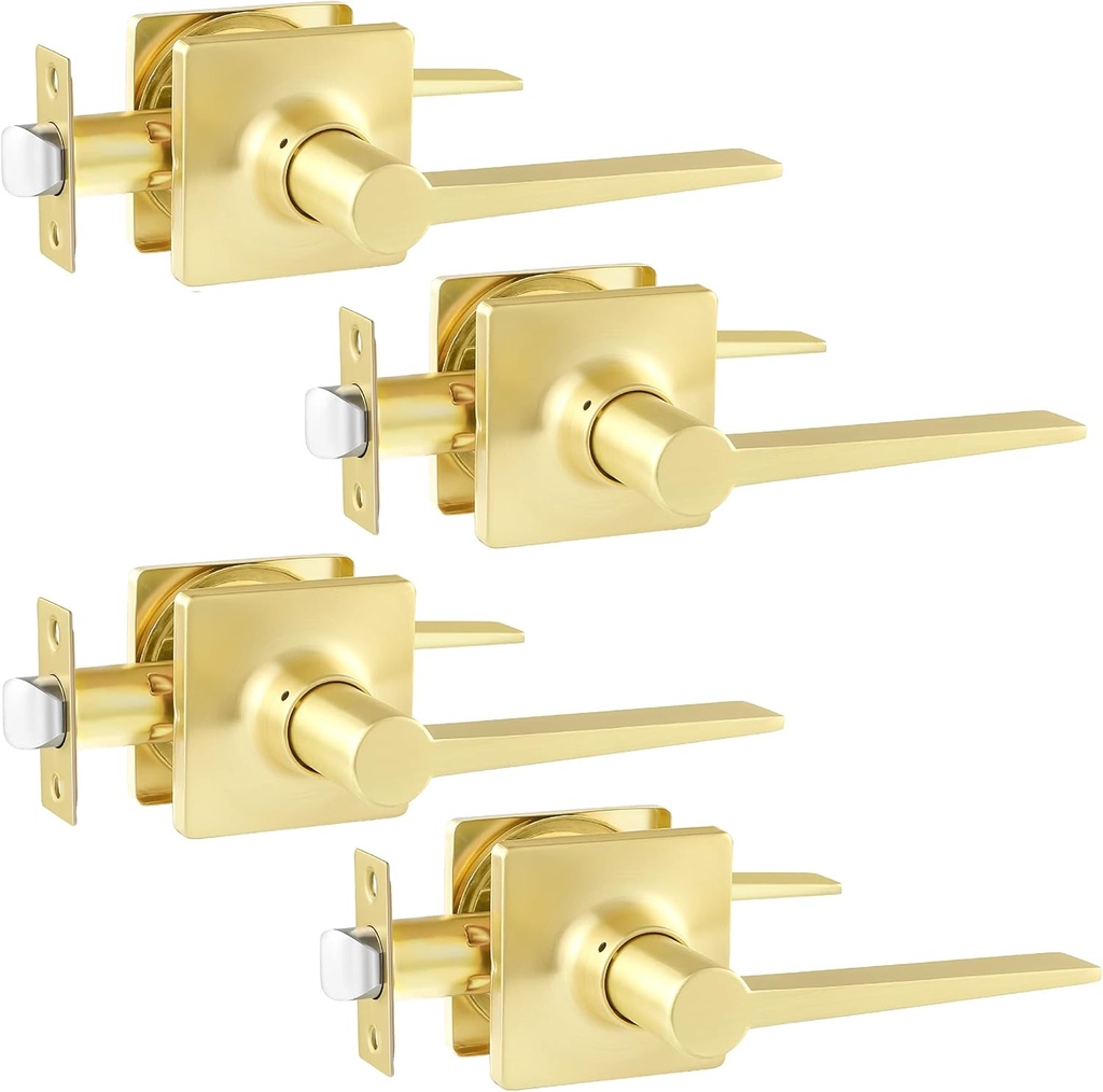4 Pack Gold Door Lock Hall/Closet Lever Handle Lock Interior Door Knobs in Gold for Passage Door Reversible for Right/Left Handles