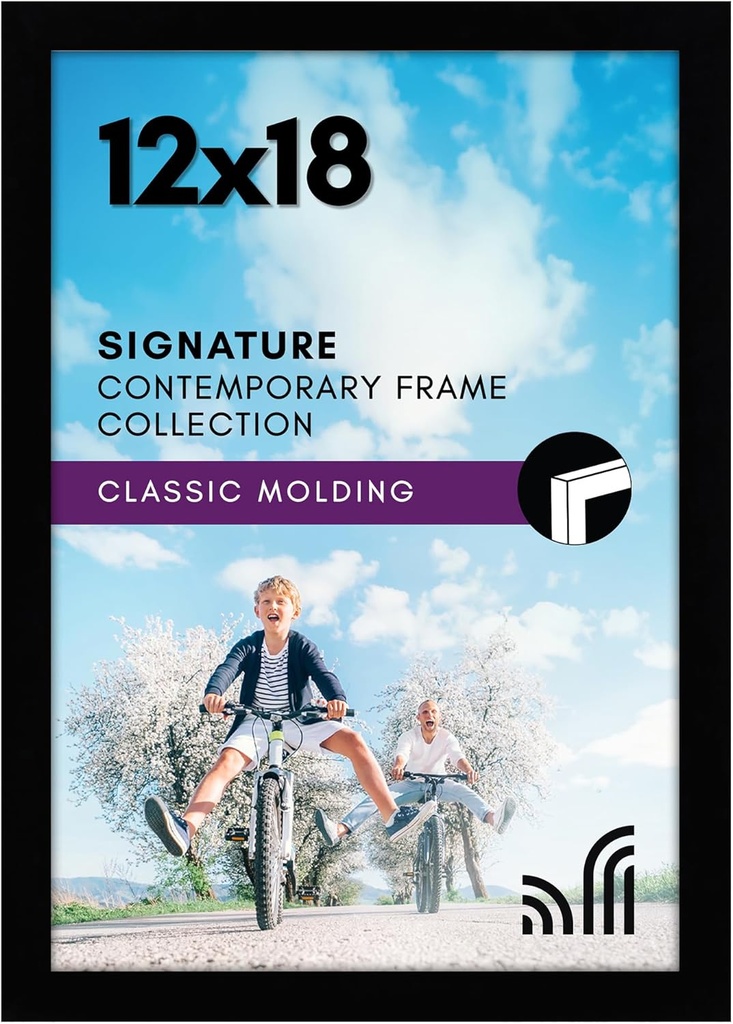 Americanflat 12x18 Poster Frame with Shatter-Resistant Glass - Signature Collection - Gallery-Style Frames Made of Engineered Wood - Photo Frame for Wall Display - Black