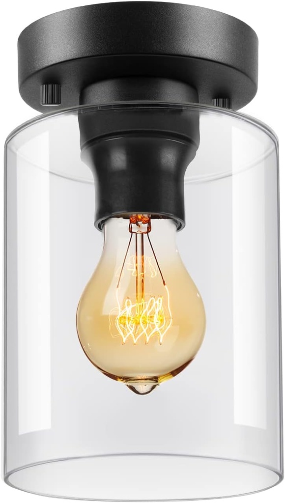 Boostarea Semi Flush Mount Ceiling Light, Industrial Hanging Ceiling Pendant Lamp With Clear Glass Shade, Farmhouse Light Fixture for Porch Hallway Corridor Kitchen Bathroom Bedroom, Bulb Not Included