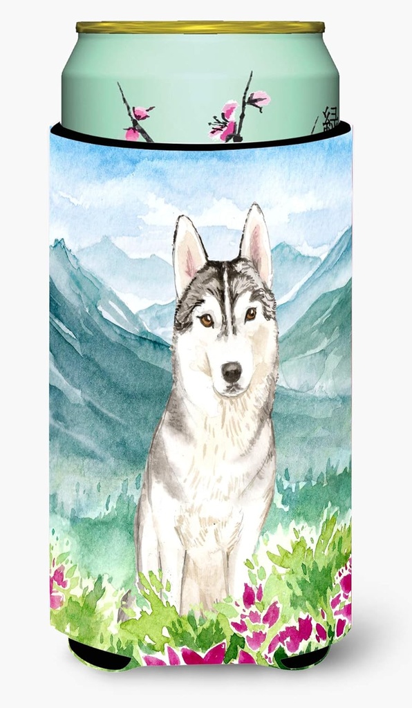 Caroline's Treasures CK2519TBC Mountian Flowers Siberian Husky Tall Boy Hugger Can Cooler Sleeve Hugger Machine Washable Drink Sleeve Hugger Collapsible Insulator Beverage Insulated Holder