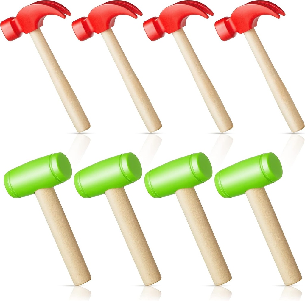 Deekin Toy Hammer Simulation Small Wooden Plastic Maintenance Tools Hammers Educational Toys for Teens Girls Boys School Birthday Games Party Supplies(8 Pcs,2 Style Toy Hammer)