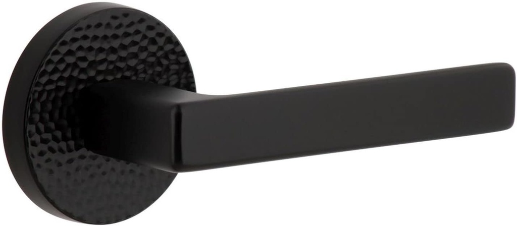 Viaggio CLOMHMLUS_PSG_234_RH Circolo Hammered Right Handed Solid Brass Passage Door Lever Set with Lusso Lever and Circolo Hammered Rosette - 2-3/4" Backset - Satin Black