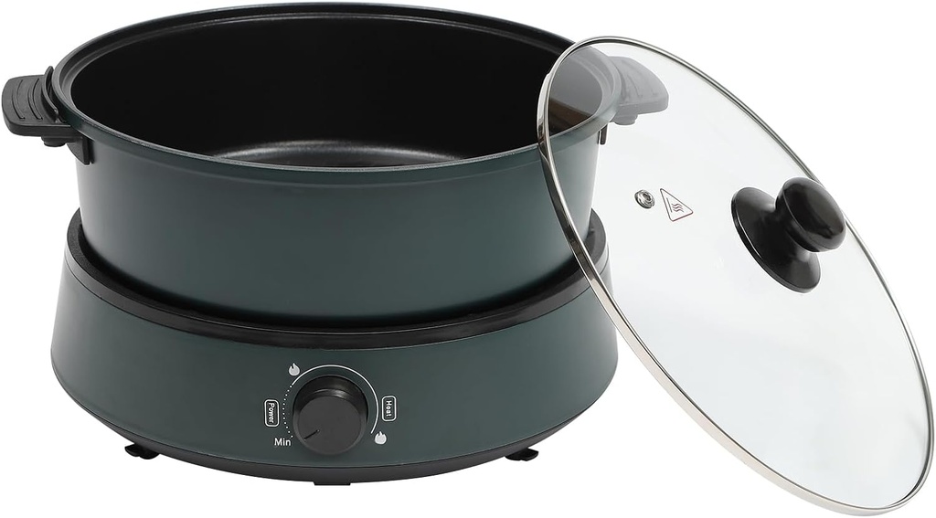 Electric Hot Pot,1350W Small Hot Pot Electric Cooker Electric Cooking Pot and Grill Pan with Lid, Portable Electric Hot Pot Skillet Travel Cooker Pot for Camping Family Party (Green)