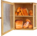 Extra Large Corner Bread Box - Double Layer Bread Box for Kitchen Countertop Bamboo Wood Bread Storage Container with Corrugated Acrylic Window Bread Holder (Bamboo)