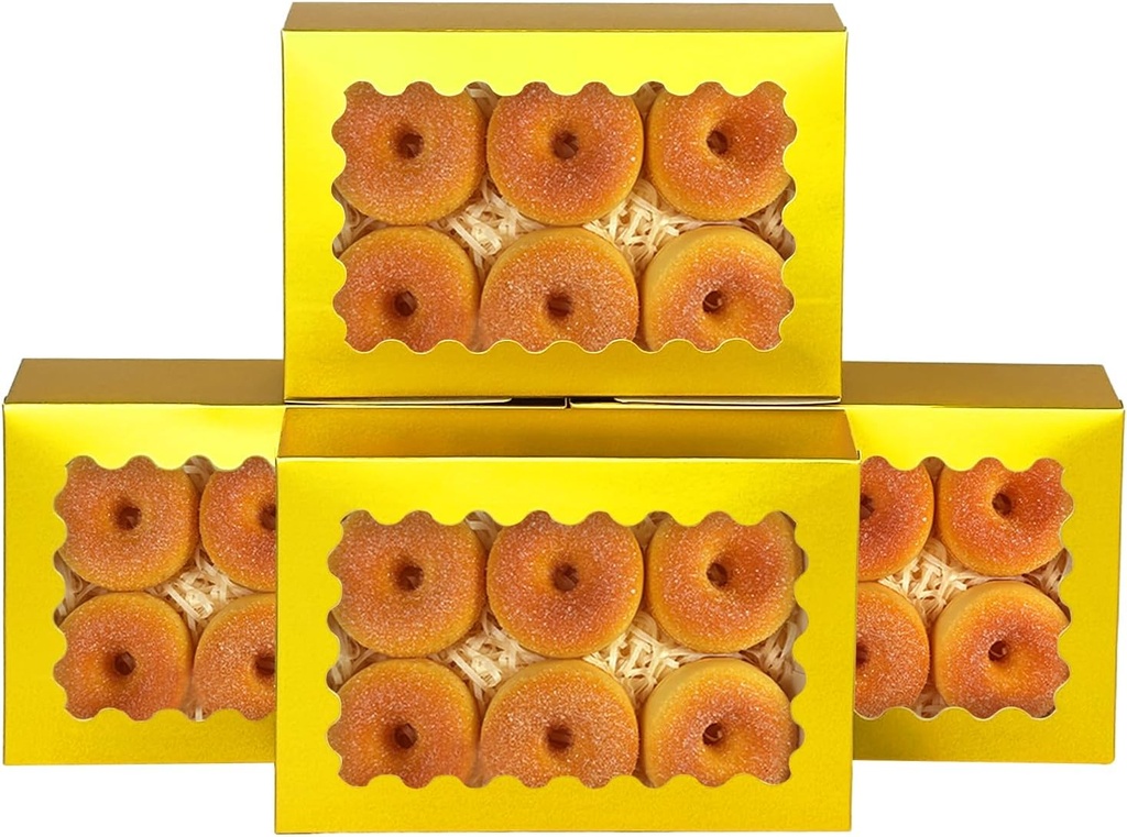 qiqee 50Pcs Gold Cookie Box with Window 9x6x2.5 inch Pastry Macaron Bakery Box For Packaging