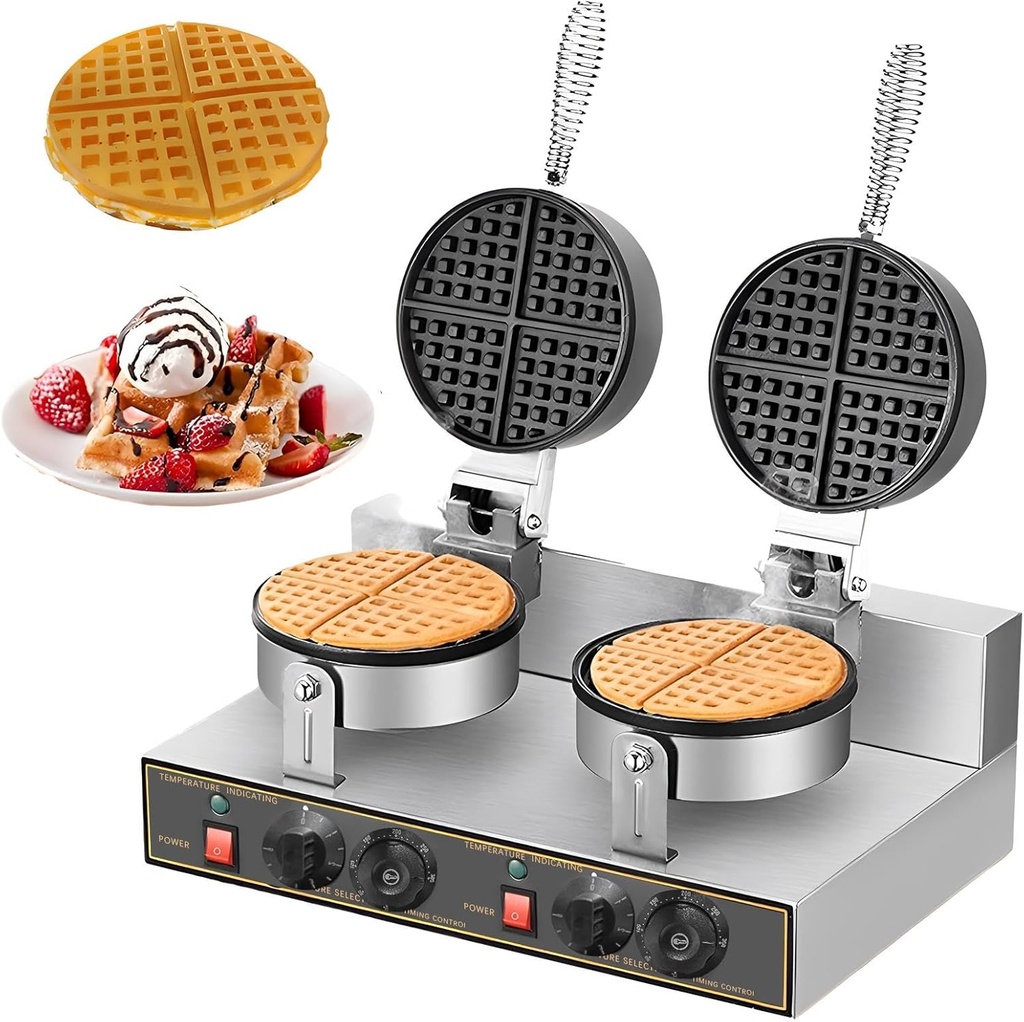 Waffle Machine, Double Head Waffle Ball Iron, 110V 2400W Waffle Iron Nonstick Muffins Baking Machine for Bakery Household