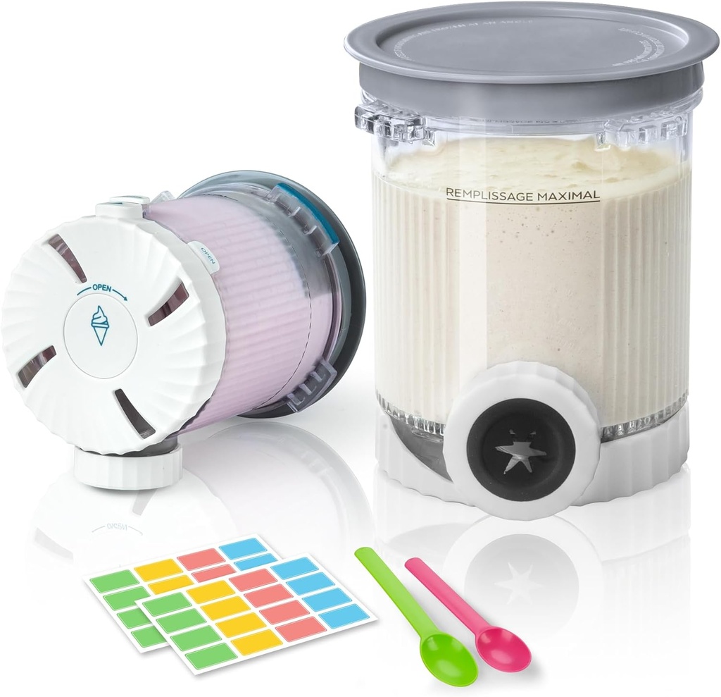 2 Pack Creami Swirl Pints & Lids for Ninja, Compatible with NC700 Series Ninja Swirl Ice Cream & Soft Serve Makers, with 2 Spoons & 32 Writable Labels, BPA-Free & Dishwasher Safe, Grey Lids