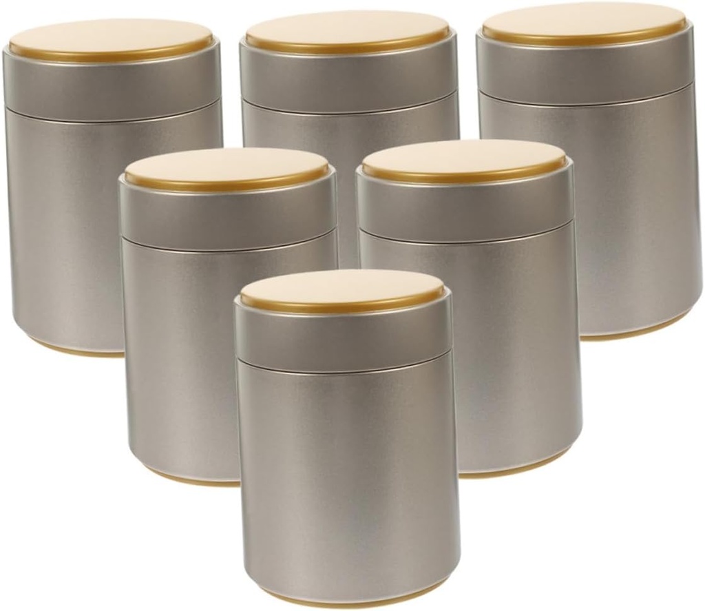 LIFKOME 6pcs Tinplate Tea Tin Airtight Tea Container Wide Mouth for Easy Refill Sealing Design Large Capacity Storage Jar for Leaves Beans Sugar Coffee Jar
