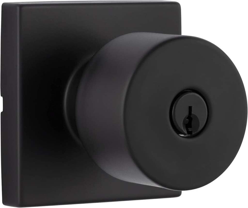 Miseno MLK1090 Quattro Shaker Single Cylinder Keyed Entry Door Knob Set with Square Rose - Matte Black
