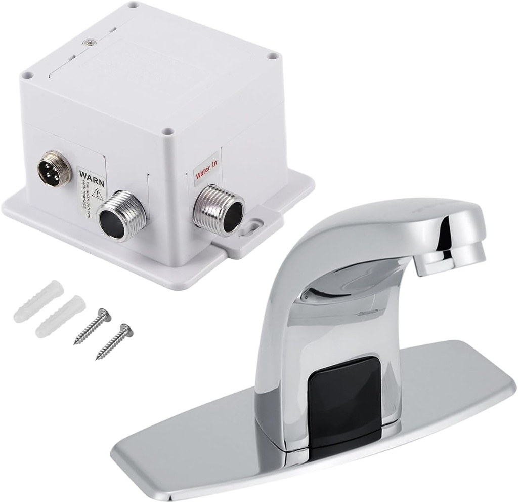 Ejoyous Automatic Infrared Sensor Faucet, Zinc Alloy Touchless Bathroom Sink Faucets, Intelligent Sensor Kitchen Bathroom Sink Cold Water Tap with Control Box