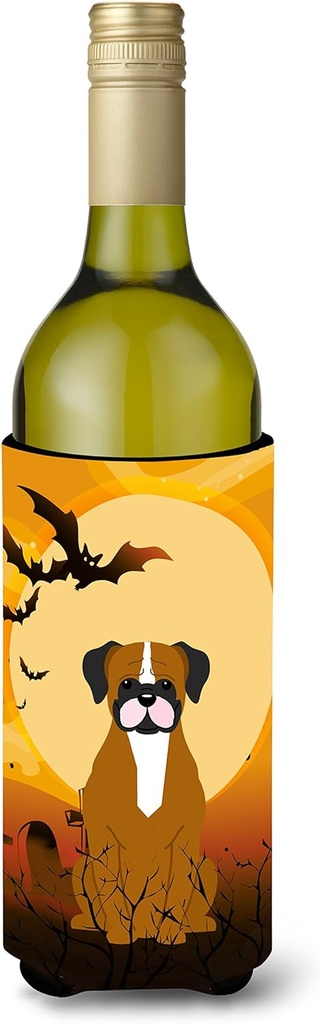 Caroline's Treasures BB4382LITERK Halloween Flashy Fawn Boxer Wine Bottle Hugger Bottle Cooler Sleeve Hugger Machine Washable Collapsible Insulator Beverage Insulated Holder