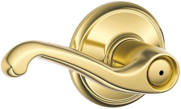 SCHLAGE F40 Flair Right Hand Privacy Lock with 16080 Latch 10027 Strike Bright Brass by Bright Chrome Finish