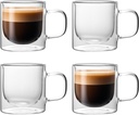 NIRA.Z 4 Pack Double Walled Glass Coffee Mugs with Handle 12 OZ Clear Borosilicate Glass Insulated Glass Coffee Cups for Hot Cold Beverages, Cappuccino, Latte, and Tea Bags, Espresso Accessories