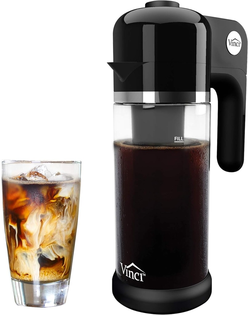 VINCI Express Cold Brew, Electric Cold Brew Coffee Maker in 5 minutes, 4 Brew Strength Settings & Cleaning Cycle, Easy to Use & Clean, Glass Carafe, Cold Brewer for Iced Coffee, 1.4 L Dial Control