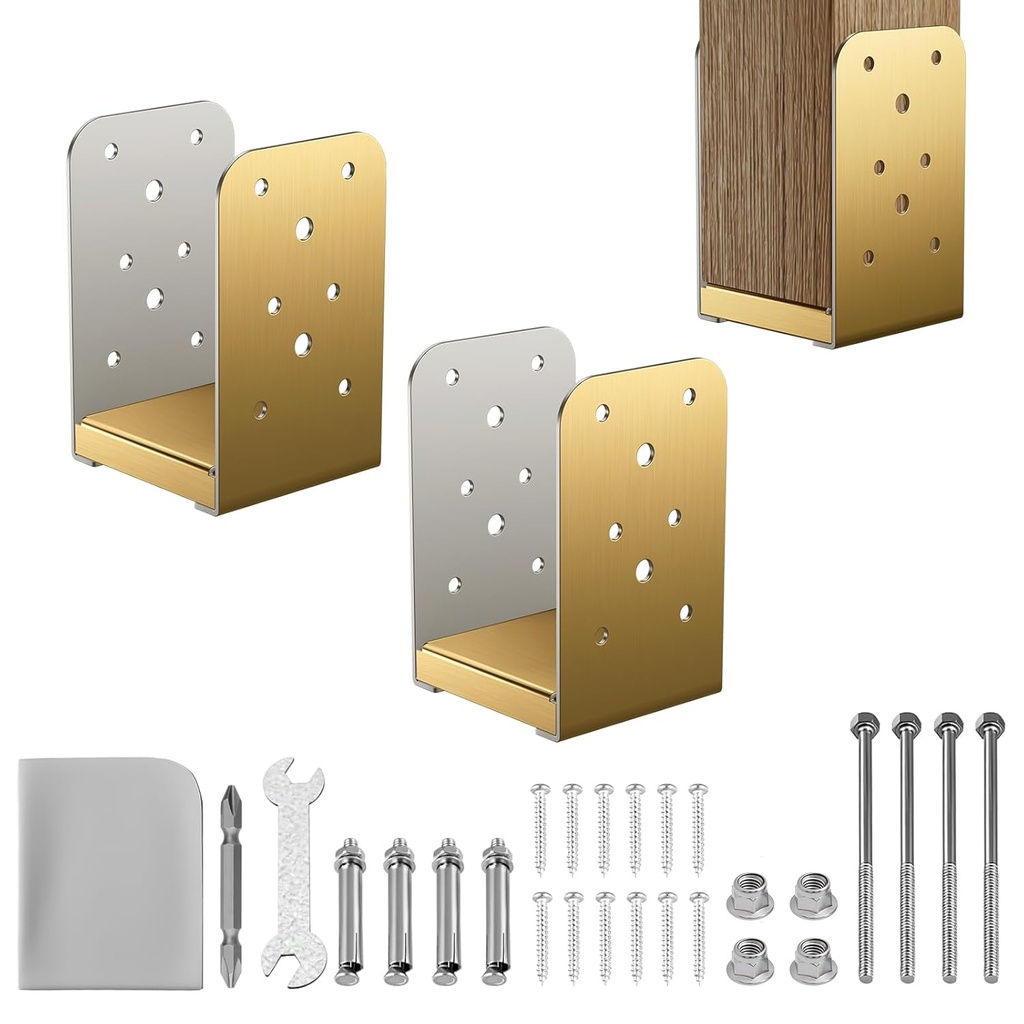 4x4 Post Base (2-Pack),Gold 4x4 Post Bracket,Stainless Steel Post Anchor,Internal Dimension (3.5 in×3.5 in)—Standoff for Deck Pergola Patio Gazebo Porch