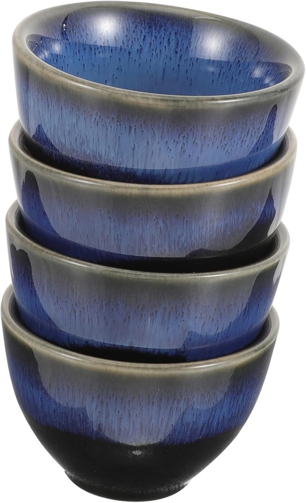 Japanese Style Ceramic Sake Cups Set of 4 Blue Glazed Porcelain Sake Cups for Tea and Coffee for Home Entertaining and Traditional Japanese Ceremonies