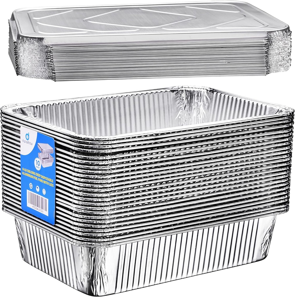 Diplastible 11x7 Disposable Aluminum Pans with Covers - 20 Pack - Pan with Foil Lids Perfect for Baking Cooking Food and Storage Container