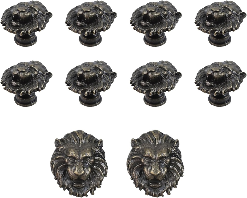 T Tulead 10 Pcs Lion Head Shaped Drawer Knobs, Zinc Alloy Decorative Cabinet Knobs with Screws, Vanity Knob for Wardrobe, Cupboard (Lion Head, Copper Color)