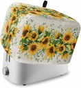 Sunflower Toaster Cover 4 Slice, Country Botanical Yellow Green Floral Leaf Dustproof Bread Machine Oven Cover with Storage Pockets, Fits Most Kitchen Toasters Protector