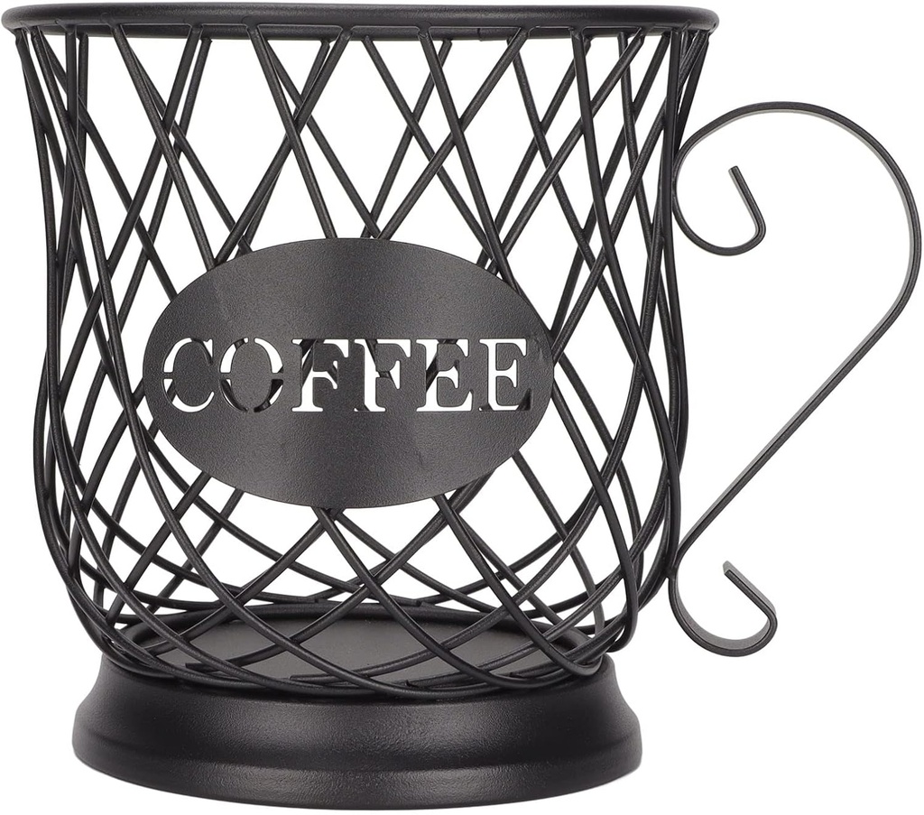 Coffee Pod Holder, K Cup Holders for Counter, Coffee Capsule Storage Basket, Black Iron, 25-30 Pod Capacity
