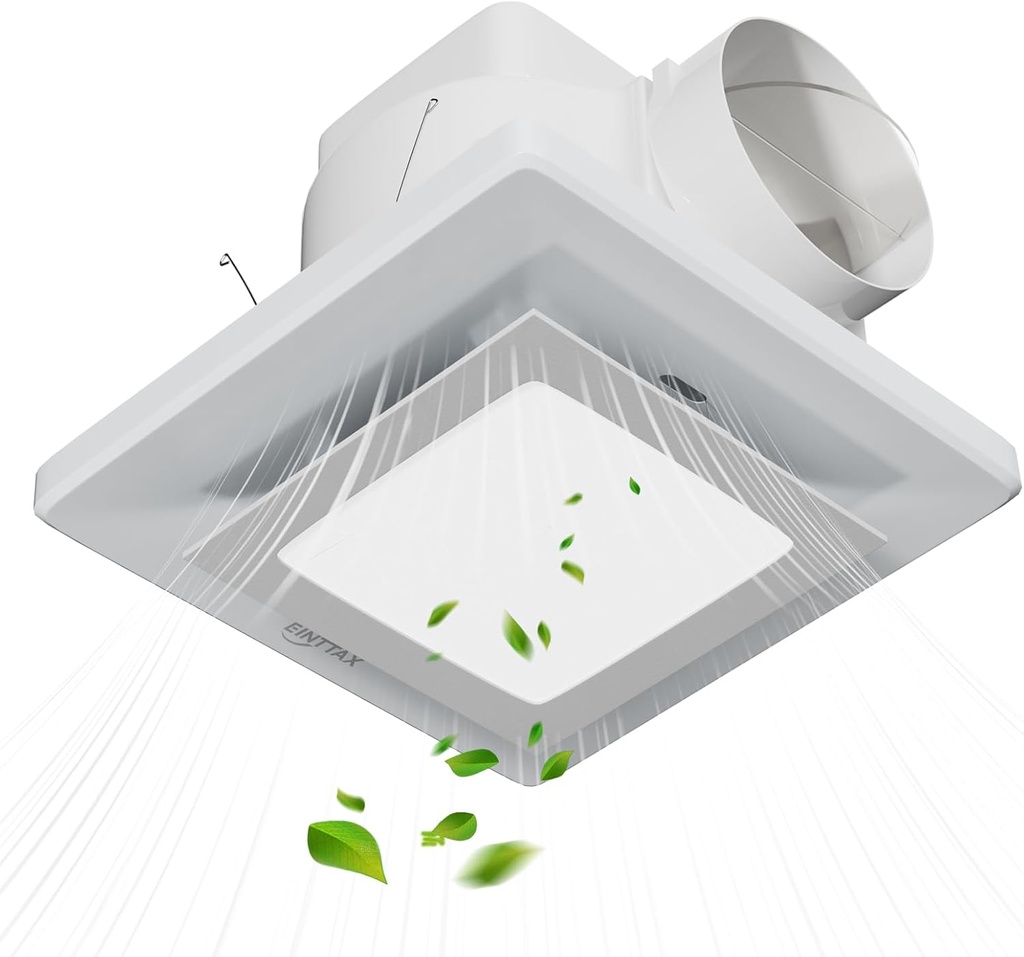 10 Inch Panel Bathroom Exhaust Fan with Light, 77CFM 1.1 Sones Square Quiet Bathroom Fan with 12W 6500K LED Light Combo, 4 Inch Duct Ceiling Mount Exhaust Fan for Home/Bath/Office/Hotel, White