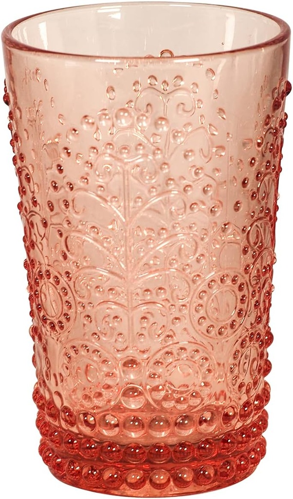 1 Pcs Pink Colored Glassware Embossed Water Glasses 11.5 oz. Vintage Drinking Glasses Tumbler for Juice Beverages Water