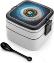 Heavenly Eye Bento Box Leak-Proof Double Layered Lunch Containers with Spoons And Invisible Handle, Portable Lunch Boxes for Work Picnic Travel