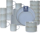 Romswi Dinnerware Set for 8, 32Pcs Stoneware Plates and Bowls Sets with Mugs, Chip & Scratch Resistant Dish Set, Handmade Reactive Glaze Plate Set, Oven, Microwave and Dishwasher Safe, Gray Blue