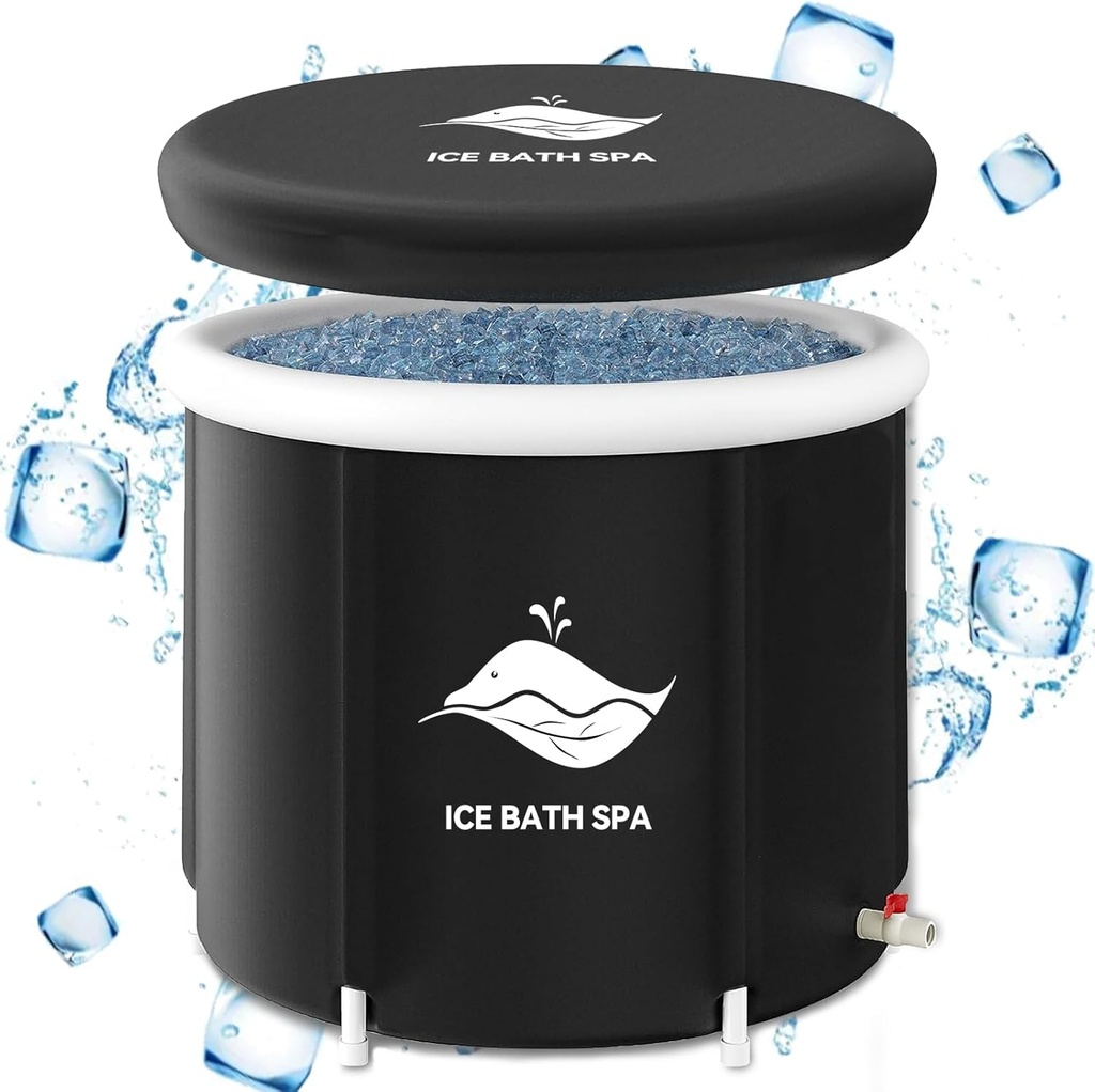 BDL Ice Bath Tub for Athletes, Extra Large Portable Freestanding Bathtub 105 Gallons Cold Plunge Bathtub for Recovery Outdoor Folding Spa Bath Tub, Whale Black