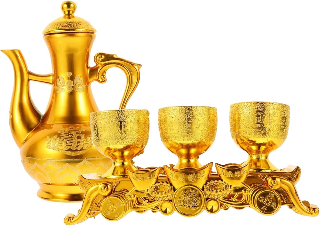 Buddhist Offering Goblet Set Elegant Cup Pot for Meditation Water Offerings Home Decor Engraved Design Compact for Yoga and Worship Spaces