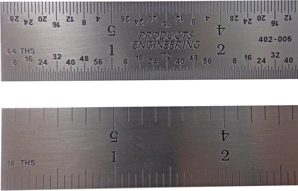 Made in USA PEC 6" Rigid Stainless Steel 4R Machinist Engineer Ruler / Rule 1/64, 1/32, 1/8, 1/16