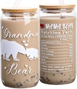 Christmas Gifts for Grandma, Grandmother Birthday Gift, Best Grandma Ever Gigi Gifts from Granddaughter Grandson, Glass Coffee Mug Cup Jar with Lid and Straw 16 Oz