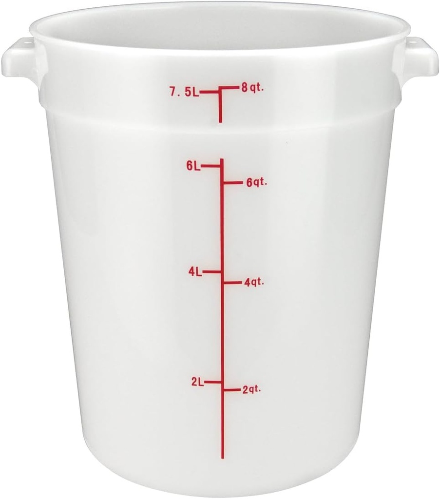 Winco Heavy-Duty Round Food Storage Container, 8 Quart, White