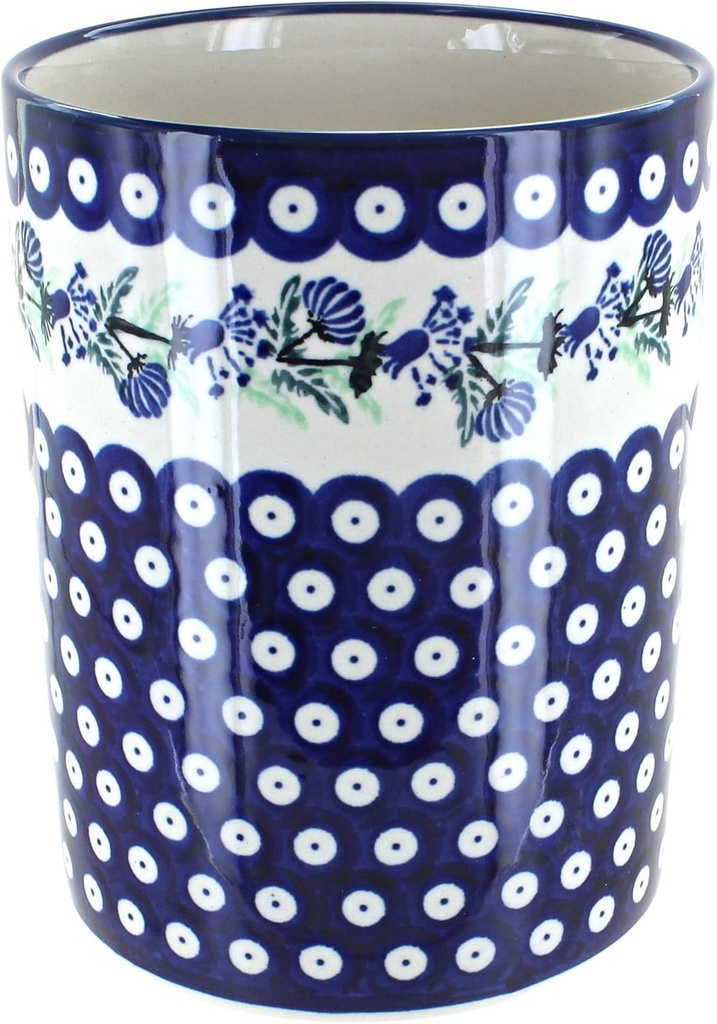 Blue Rose Polish Pottery - Blue Sweet Annie Utensil Jar - 7" Tall - Perfect Countertop Storage for Spoons, Spatulas & Everyday Cooking Tools