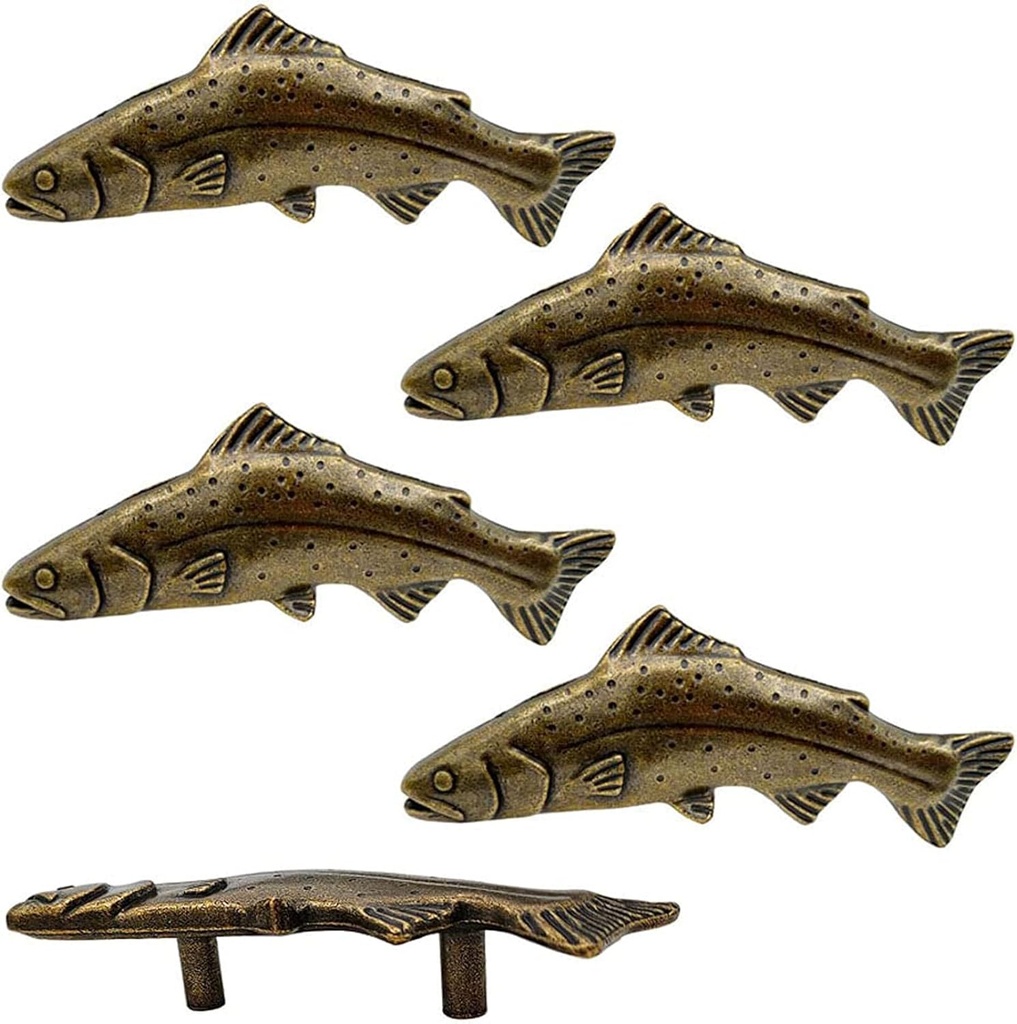 brandname 5Pcs Cabinet Handles, Fish Shape Cabinet Knobs, Creative Drawer Pulls, Double Hole Handle for Home Kitchen Dresser Closet Cupboard Wardrobes Door, Furniture Hardware Decoration