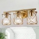 mavcadonf 3-Lights Bathroom Vanity Lights, Bathroom Light Fixtures Over Mirror, Brushed Gold Vanity Light, Farmhouse Wall Lights with Clear Glass Shade, Bathroom Wall Lamp for Mirror Kitchen Bedroom