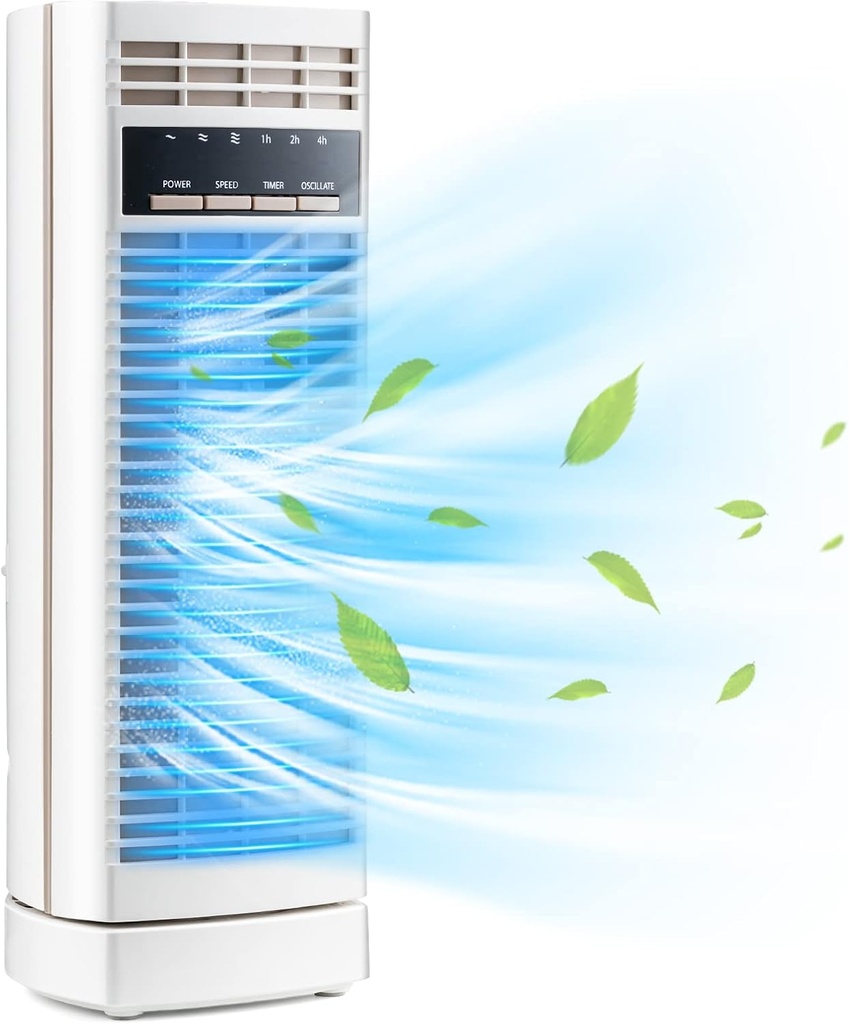 Tangkula 14-Inch Desk Fan, 90° Oscillating Small Tower Fan, Portable Quiet Cooling Table Fan w/ 3 Speeds, 4H Timer, Compact Bladeless Standing Fan for Living Room, Bedroom, Office, Desktop(White)