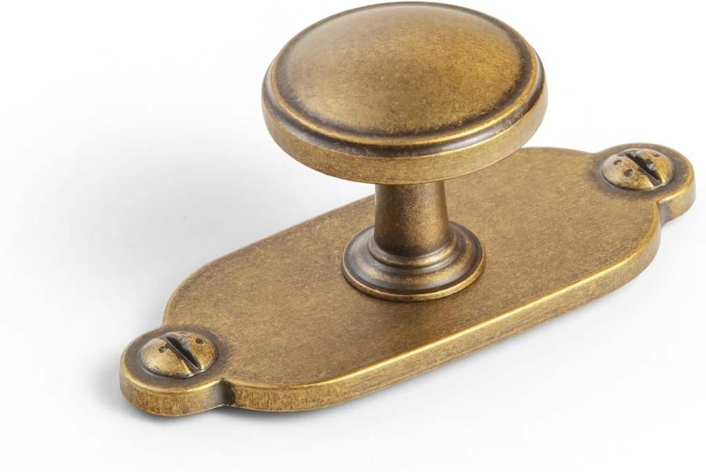 Goo-Ki 6 Pack Antique Brass Cabinet Knob with Backplate - Zinc Alloy Retro Brass Bar Drawer Knobs with Spacer Vintage Single Hole Pulls Dresser Handles Kitchen Hardware for Cupboard Wardrobe