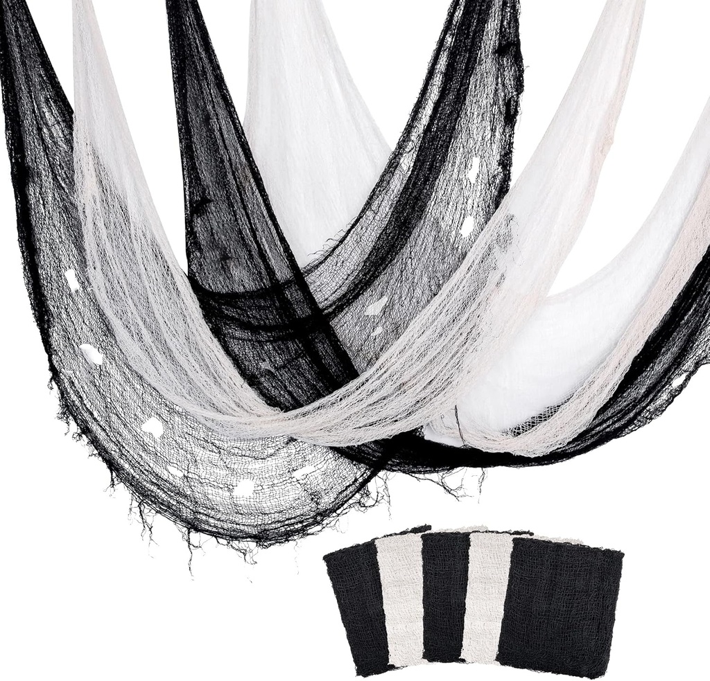 5 Pcs Halloween Creepy Cloth, 30 x 72 Inch Scary Spooky Fabric Cloth, Freaky Loose Weave Fabric Creepy Gauze for Halloween Party Decoration (3 Black + 2 White)