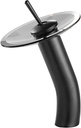 Waterfall Black Bathroom Vessel Faucet Glass Spout 360° Swivel Single Handle One Hole Solid Brass Bowl Faucet Bath Lavatory Vessel Sink Vanity Tall Body for Above Counter Sink