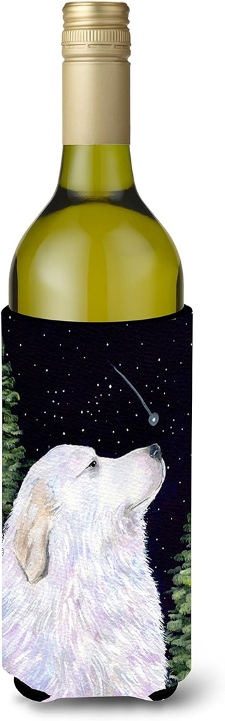 Caroline's Treasures SS8470LITERK Starry Night Great Pyrenees Wine Bottle Hugger Bottle Cooler Sleeve Hugger Machine Washable Collapsible Insulator Beverage Insulated Holder