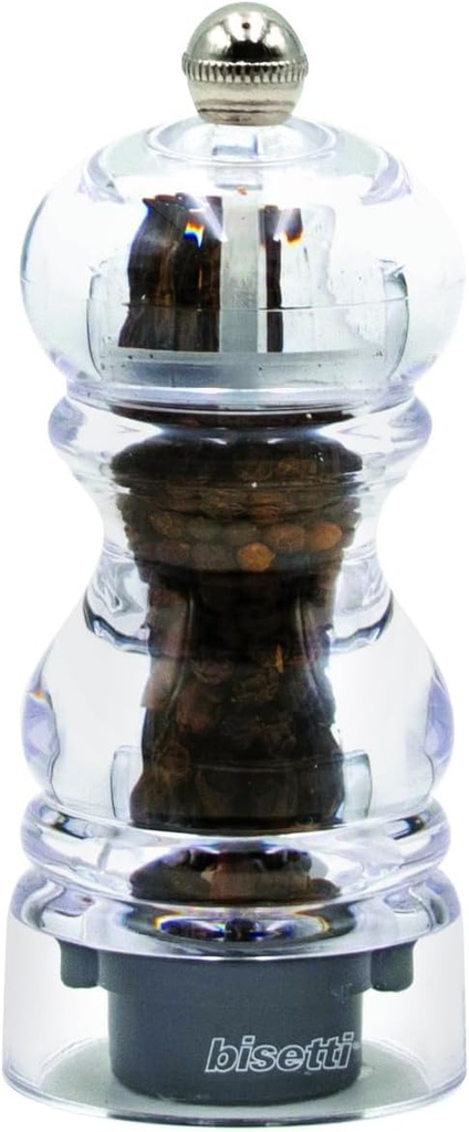 Bisetti Milano Clear Acrylic Pepper Mill With Adjustable Grinder, 12 cm / 4.7 Inches