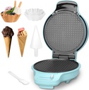 Baker's Friend Waffle Cone Maker Machine with Browning Control, Nonstick Waffle Bowl Maker, 7.5” Ice Cream Cone Maker, Thin Waffle Maker Crispy, Cone Roller & Bowl Press Included, Aqua
