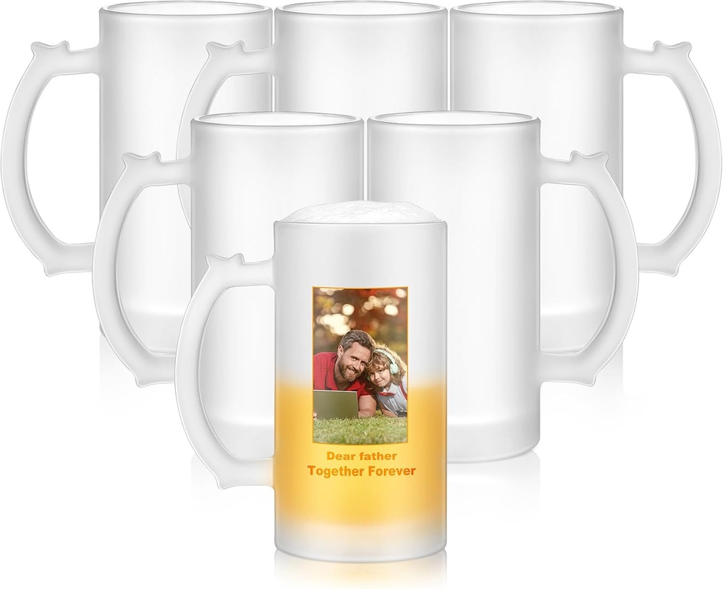 Mifoci 6 Pcs Sublimation Blank Beer Mugs Personalized Tazas Para Present 16 oz Frosted Beer Glass Cups Can Add Photo Text or Images on Gift for Husband Dad Men Christmas Wedding Oktoberfest