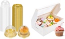 Bundle of 100 Pack Mini Cupcake Container and 15 Pack Cupcake Boxes with Inserts 6 Holders