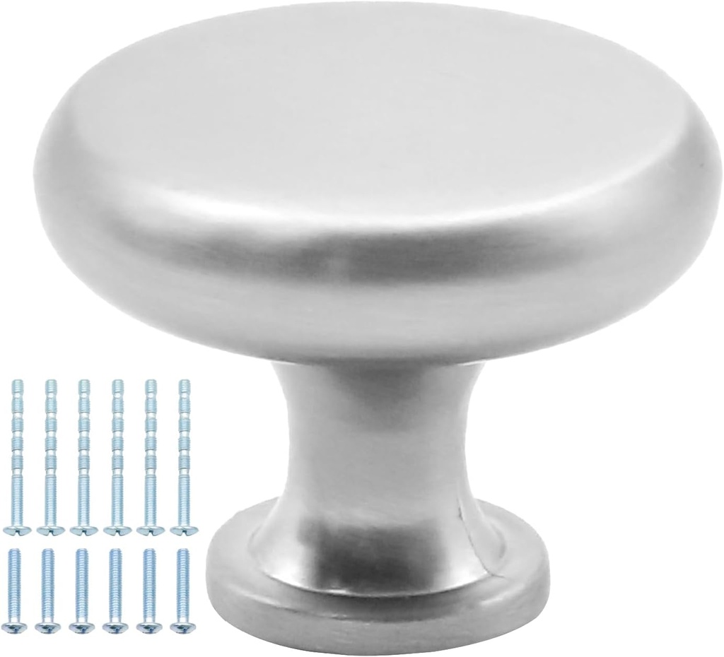6 Pack Brushed Satin Nickel Cabinet Knobs, Round Kitchen Cabinet Knobs, Brushed Satin Nickel Drawer Knobs for Cabinet Closet Cupboard Drawer Dresser Door Wardrobe