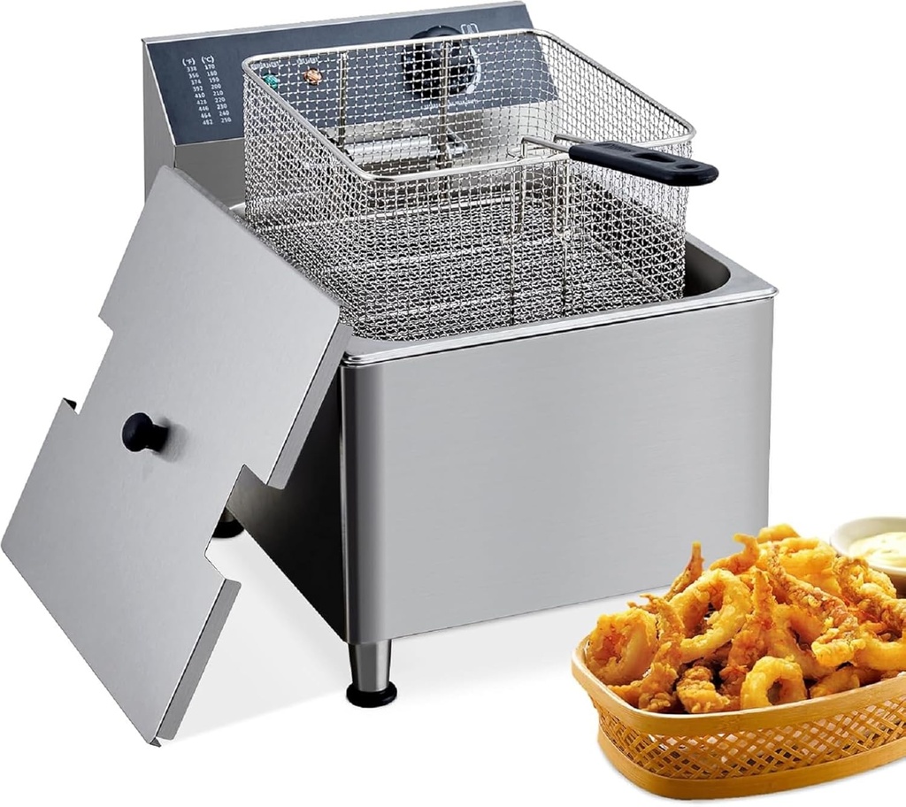 Commercial Deep Fryer 11 L/3.3 gal 1700W,110V|6 LB Basket with 304 Stainless Steel & Rapid Heating System | Splash Guard Lid for Restaurant, Food Truck, Home Kitchen