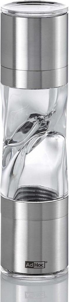 AdHoc Spice Cutter & Mill - Duospice Spice Grinder with PreciseCut Micro Blades & CeraCut Ceramic Grinders - Adjustable Herb Cutter for Fine Powders to Coarse Granules - Stainless Steel & Acrylic