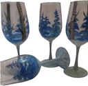 Hand painted blue pine and birch tree goblets. Set of 4. 12 ounces. USA